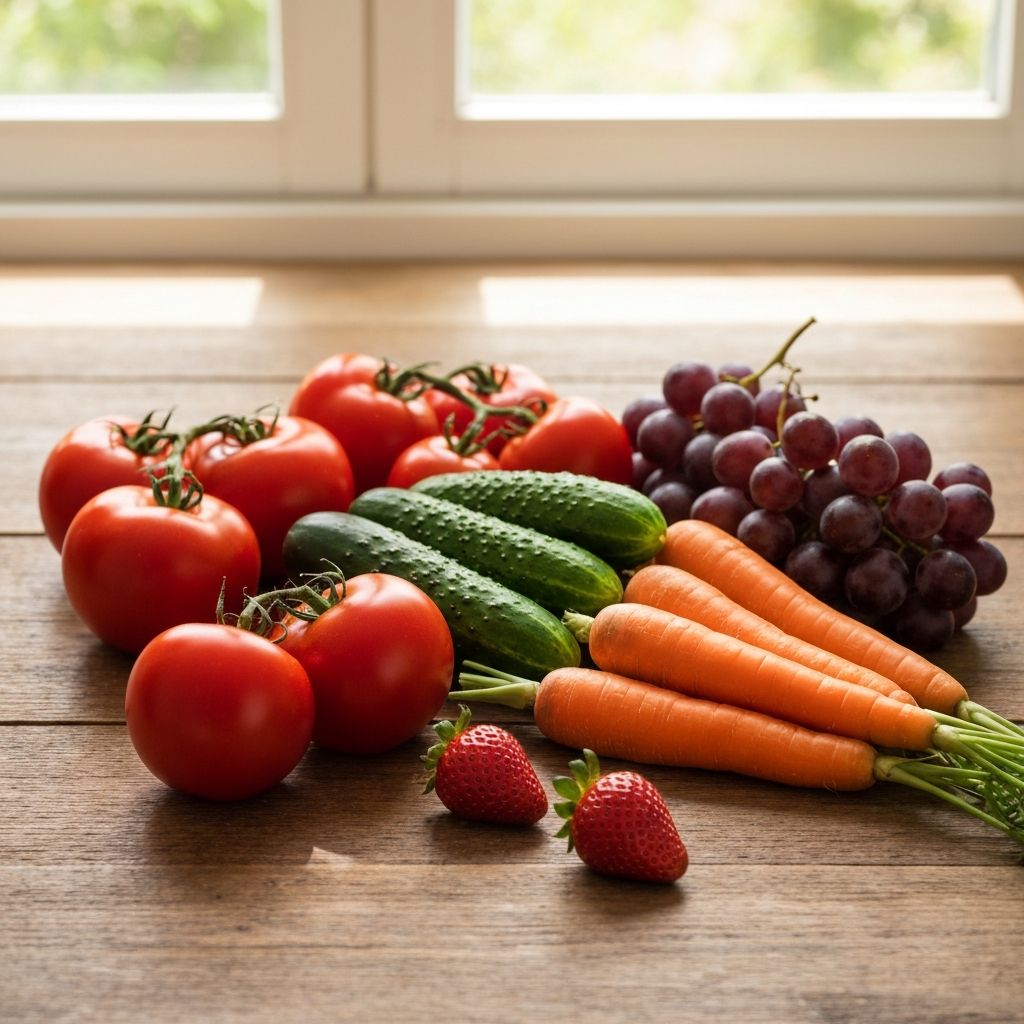Frisches Gemüse und Obst auf einem Tisch